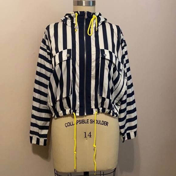 Zara Jackets & Blazers - Zara Striped Jacket w/ Neon Drawstrings